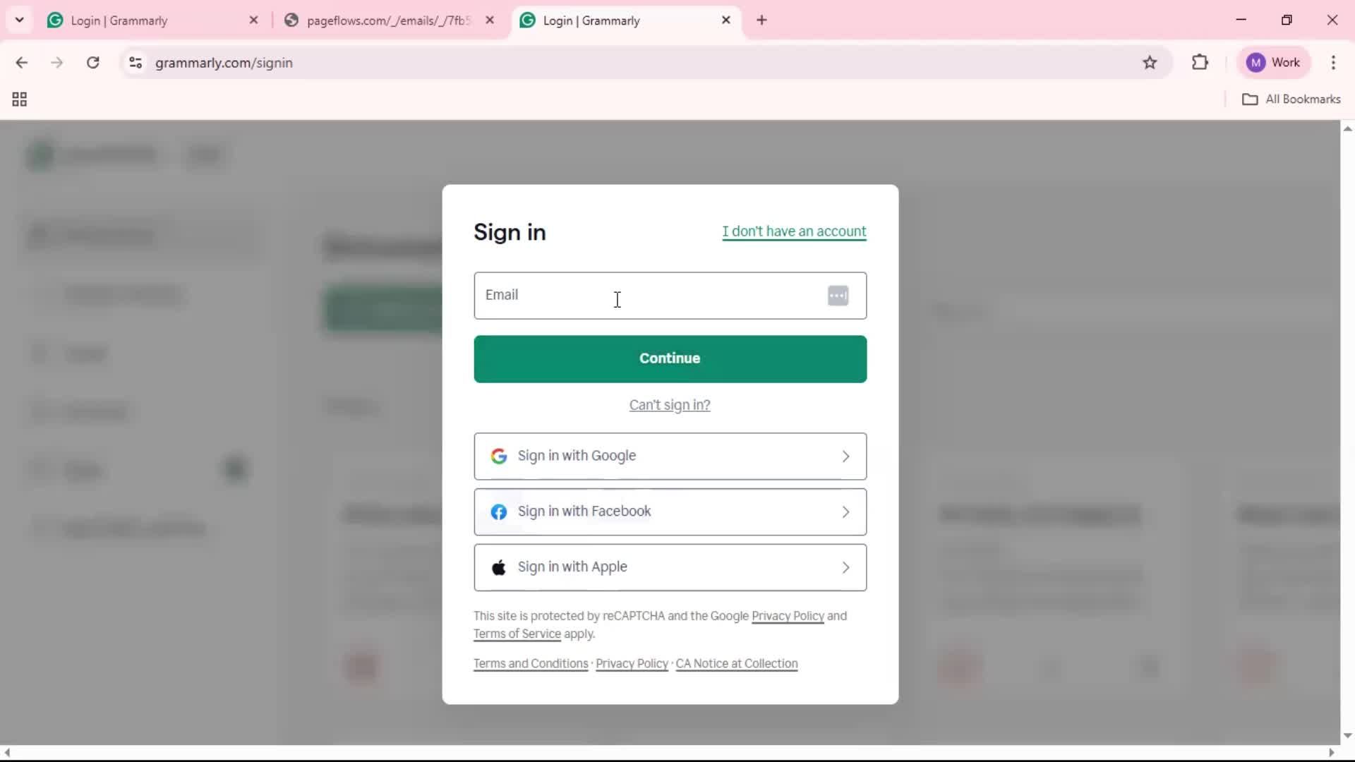 Resetting password screenshot