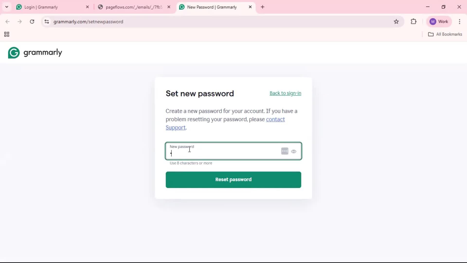 Resetting password screenshot