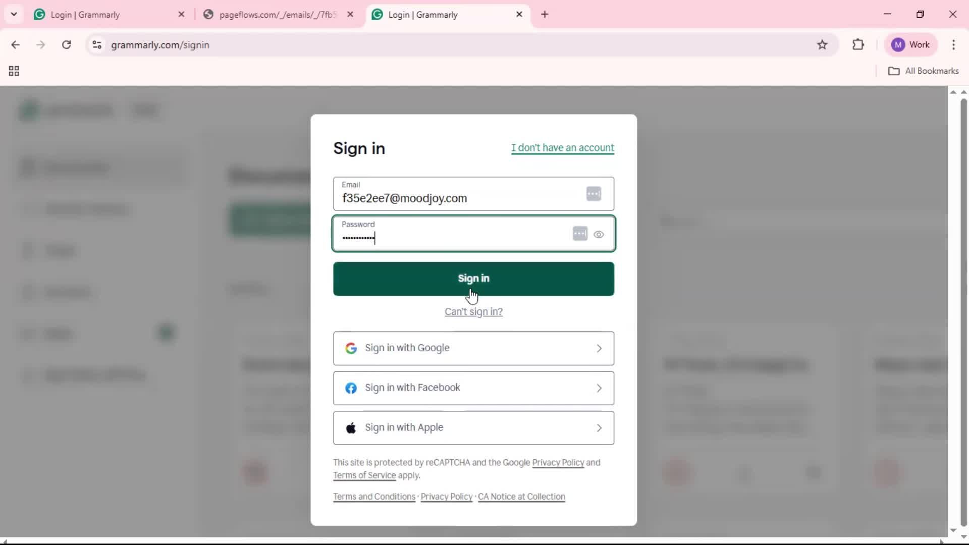 Resetting password screenshot