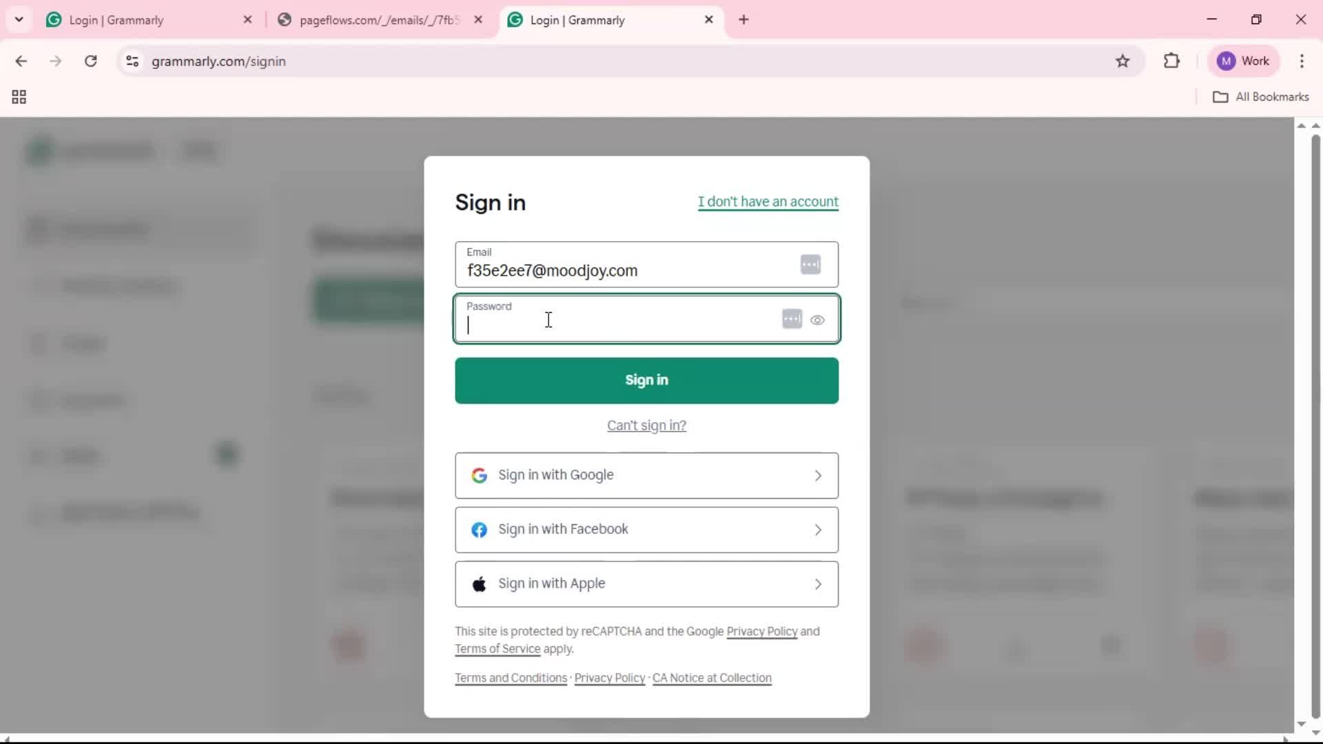 Resetting password screenshot