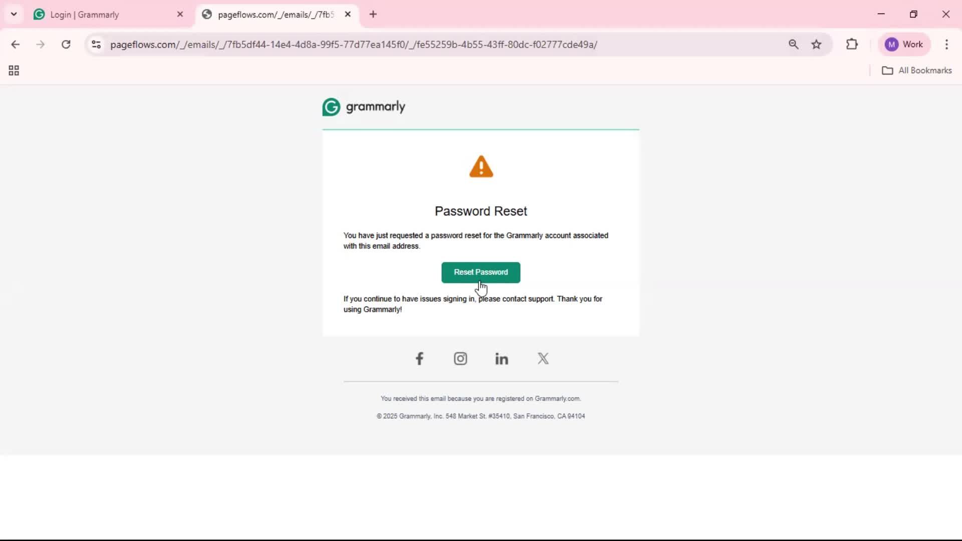Resetting password screenshot