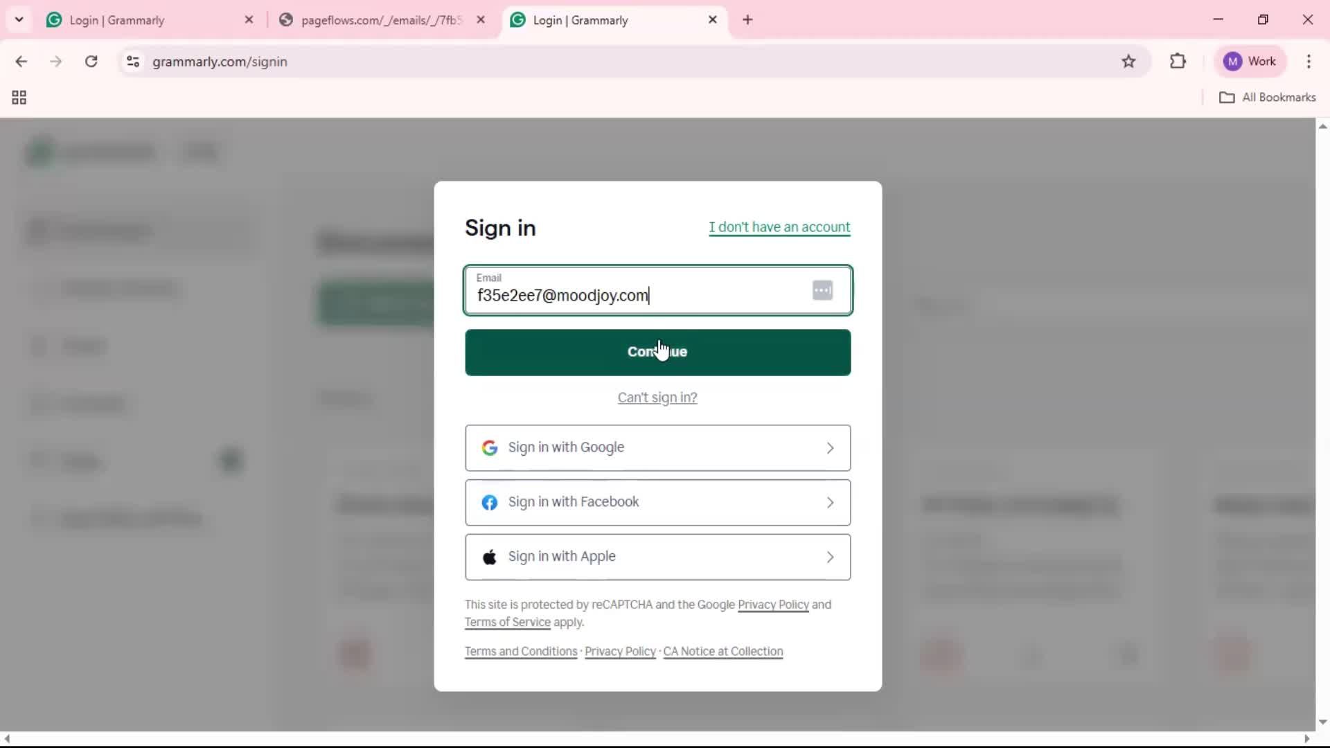 Resetting password screenshot