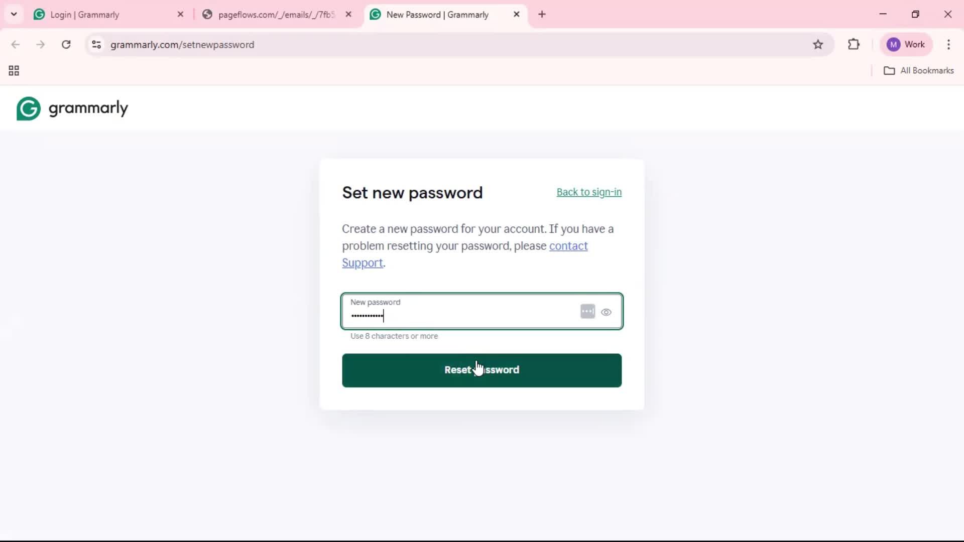 Resetting password screenshot