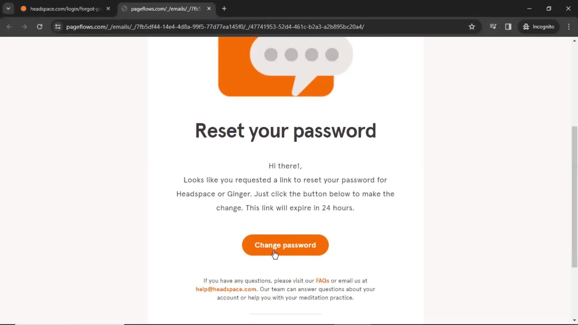 Changing password on Headspace video thumbnail