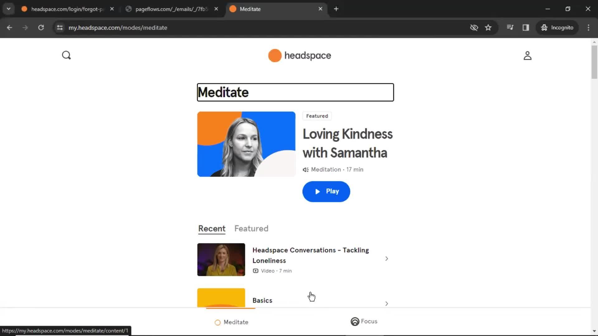 Changing password on Headspace video thumbnail