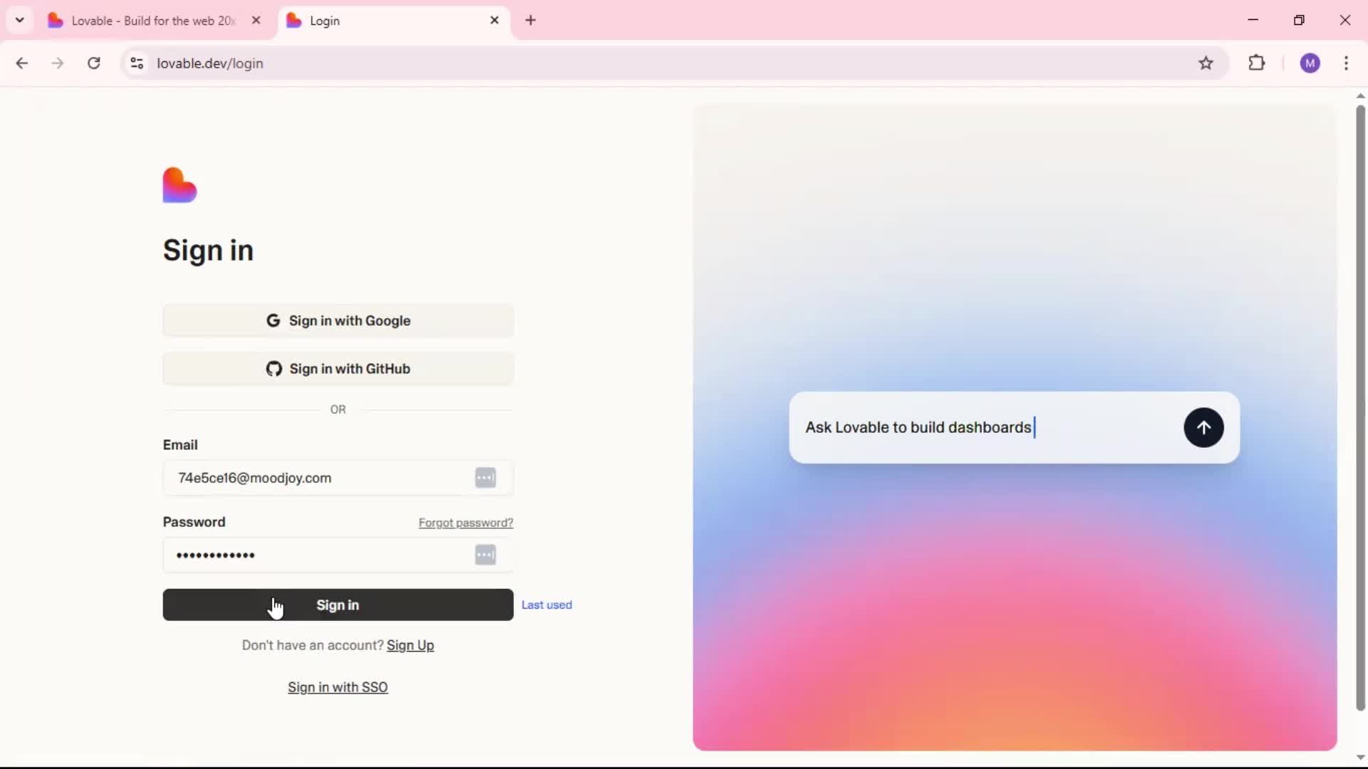 Resetting password screenshot