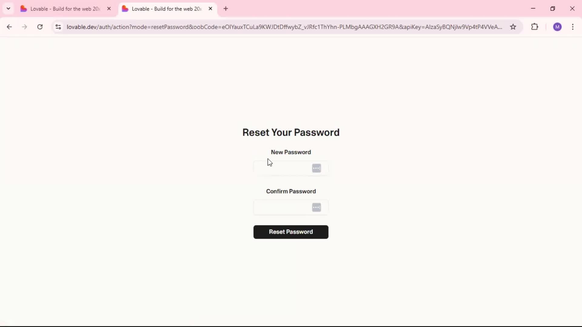Resetting password screenshot