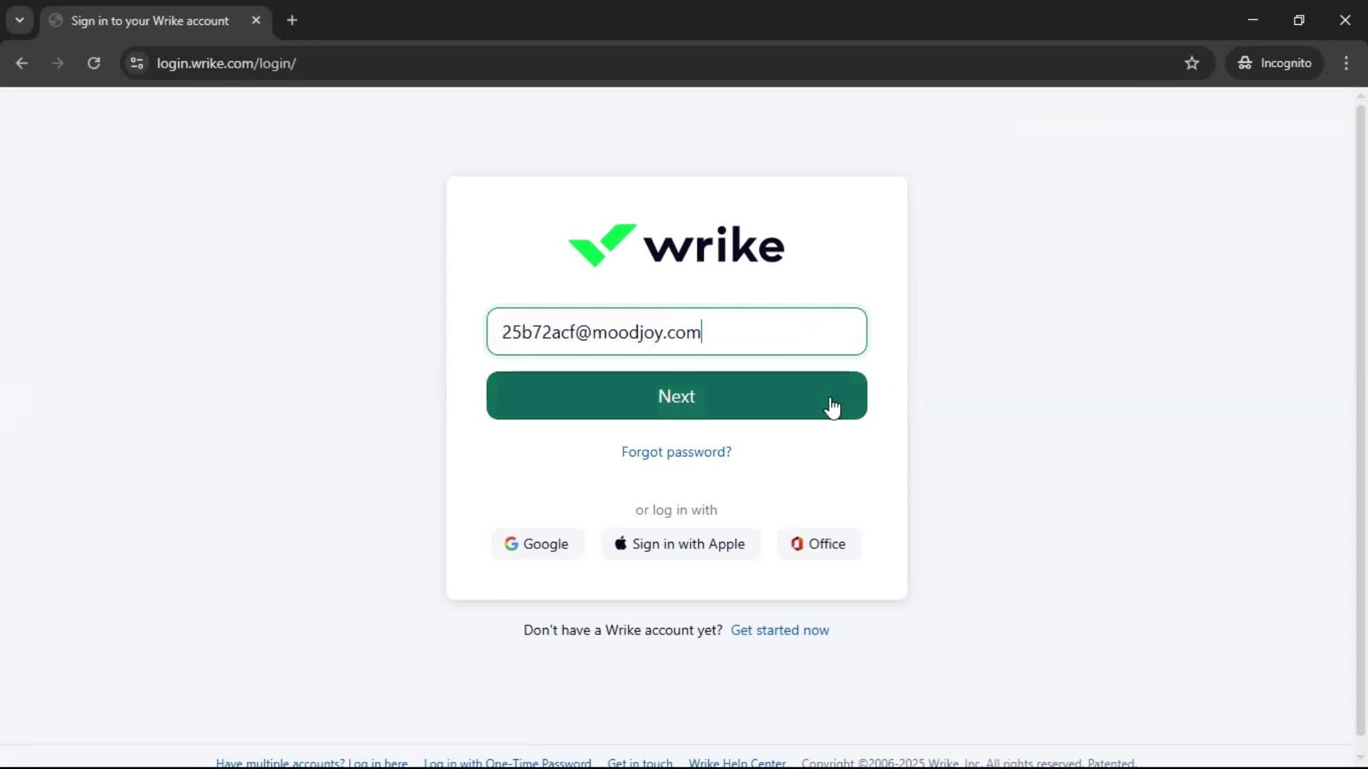 Resetting password screenshot