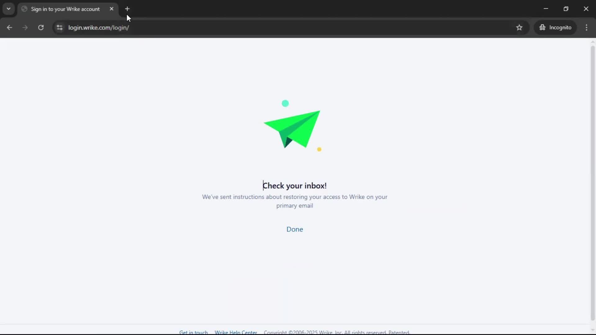 Resetting password screenshot