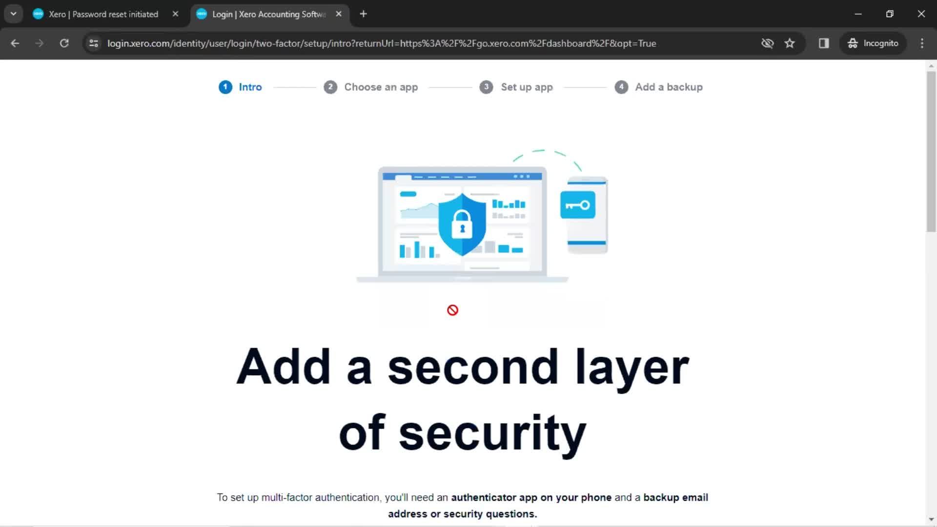 Resetting password screenshot