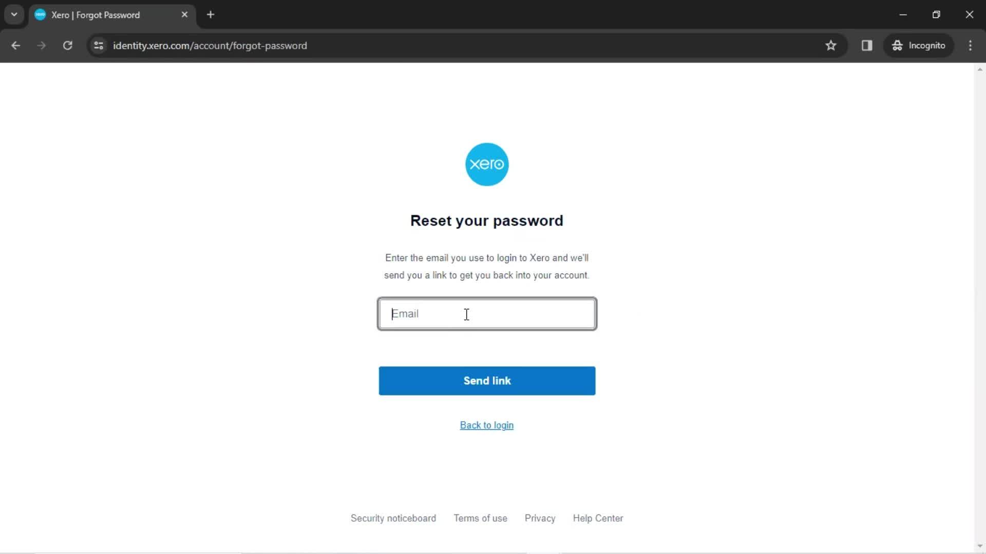 Resetting password screenshot