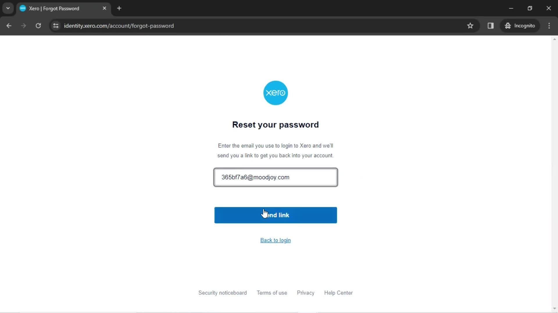 Resetting password screenshot