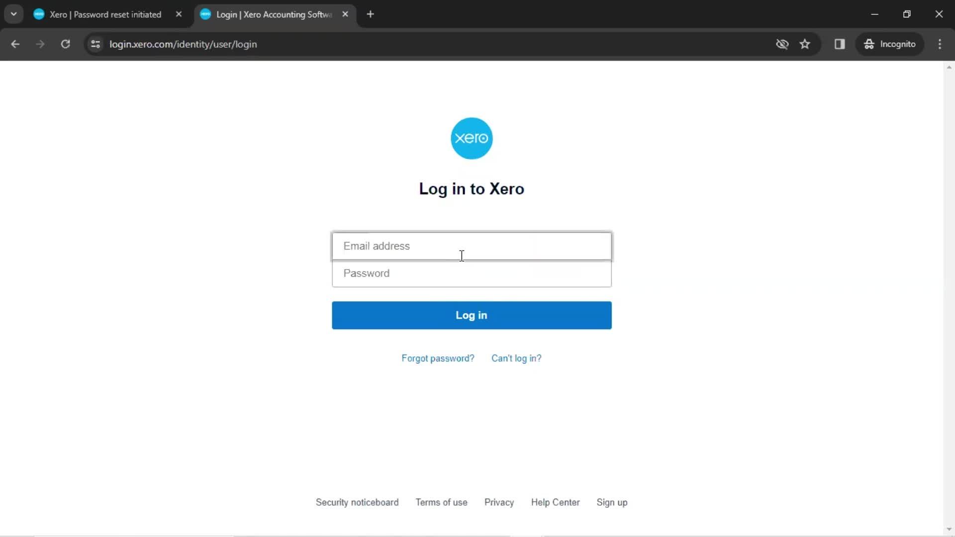 Resetting password screenshot