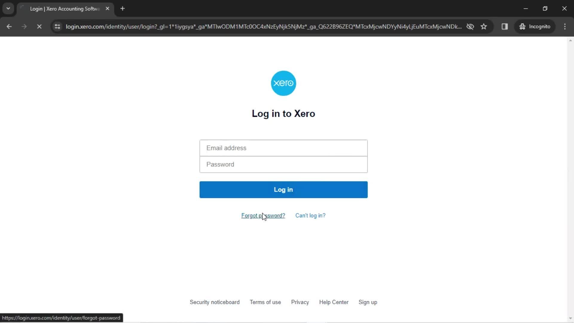 Resetting password screenshot