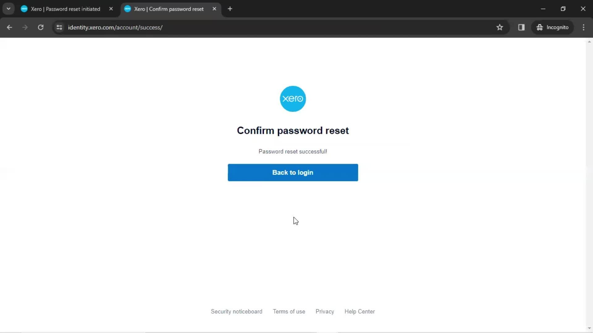 Resetting password screenshot