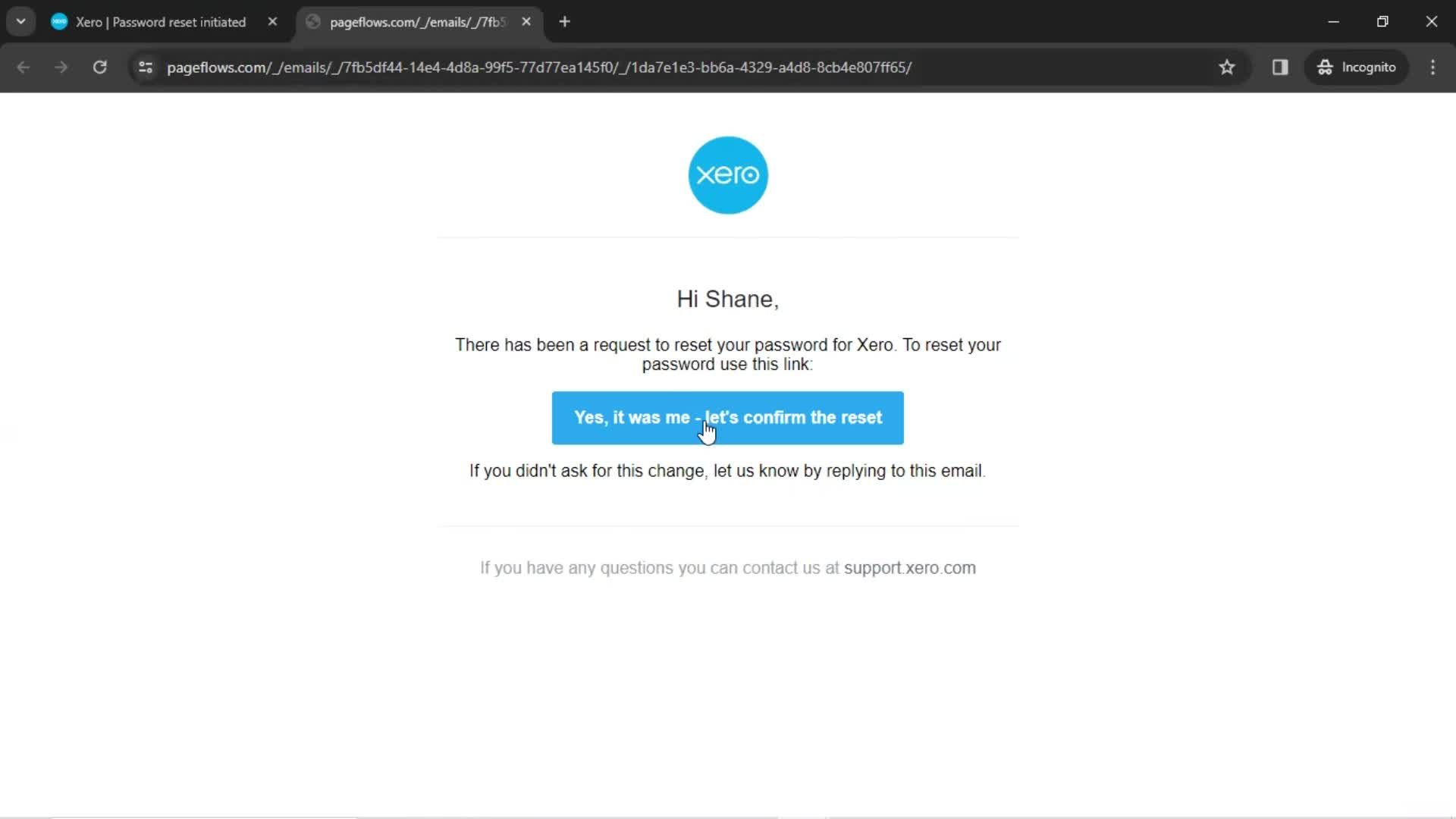 Resetting password screenshot