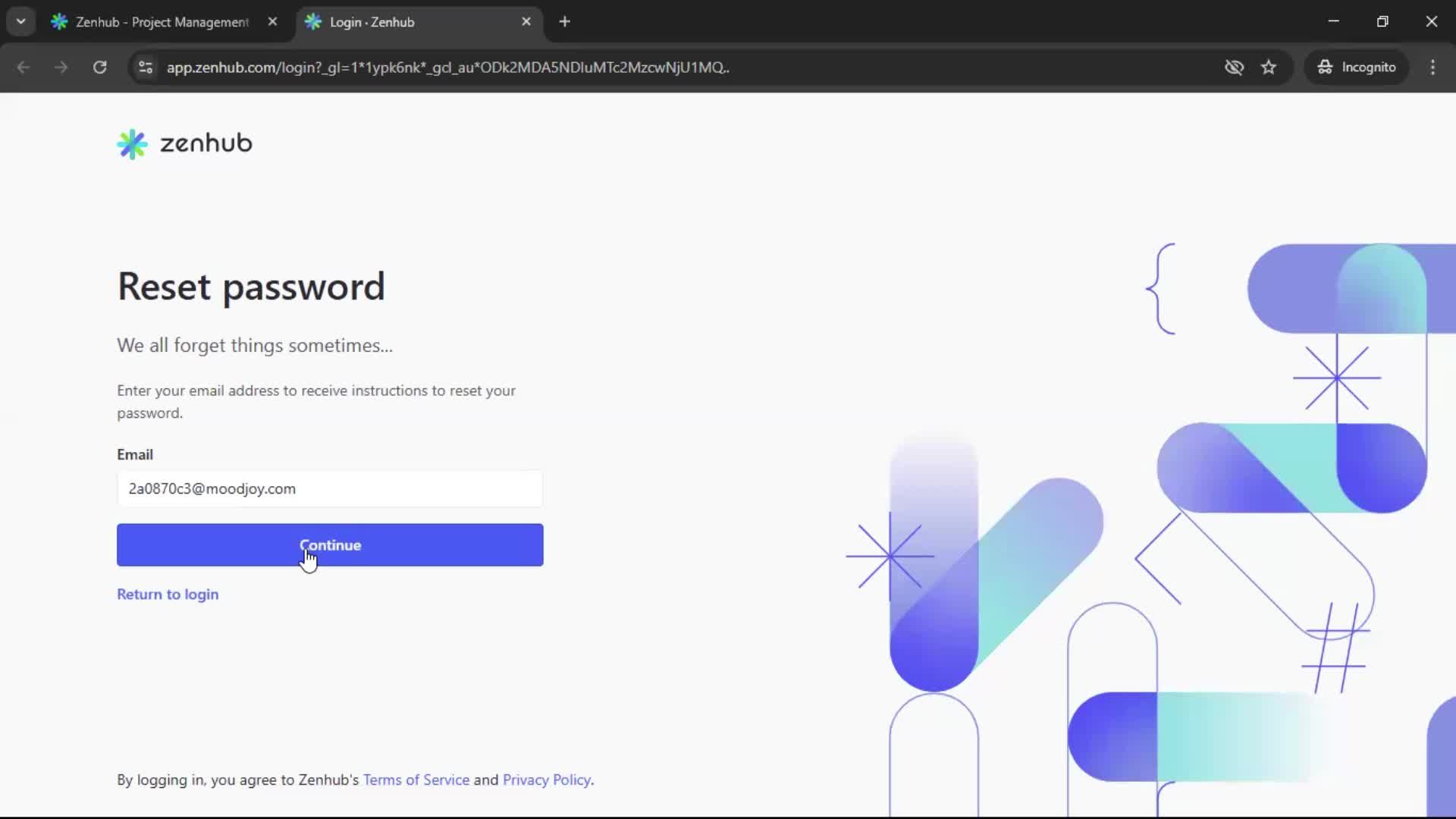 Resetting password screenshot