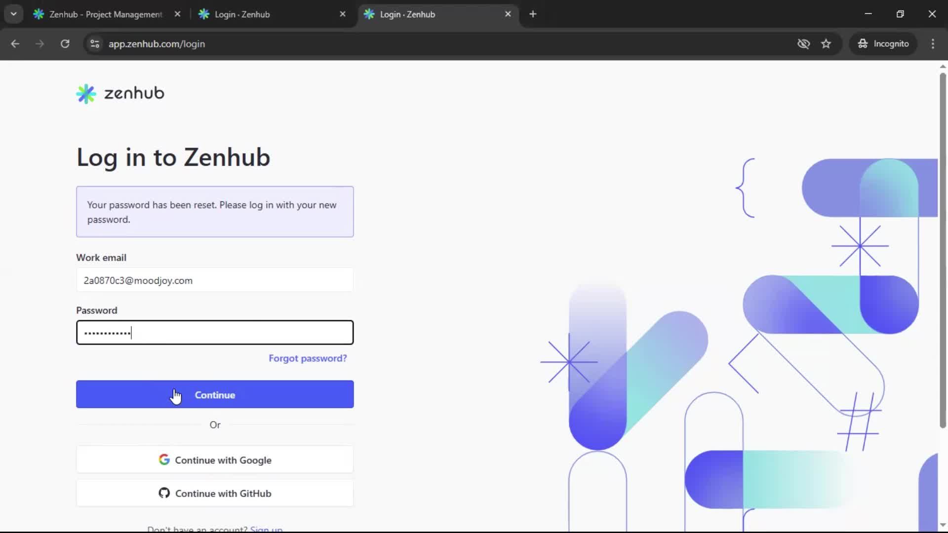 Resetting password screenshot