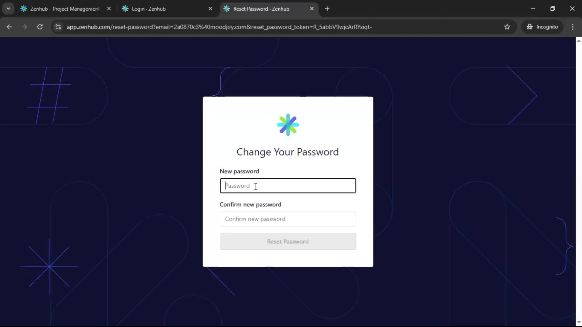 Resetting password screenshot