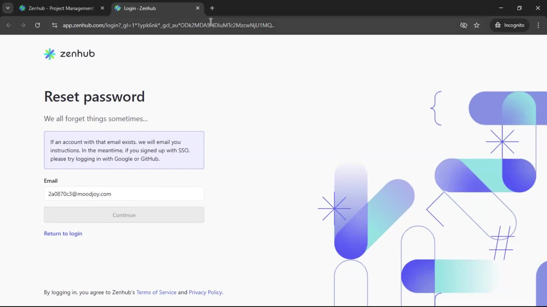 Resetting password screenshot