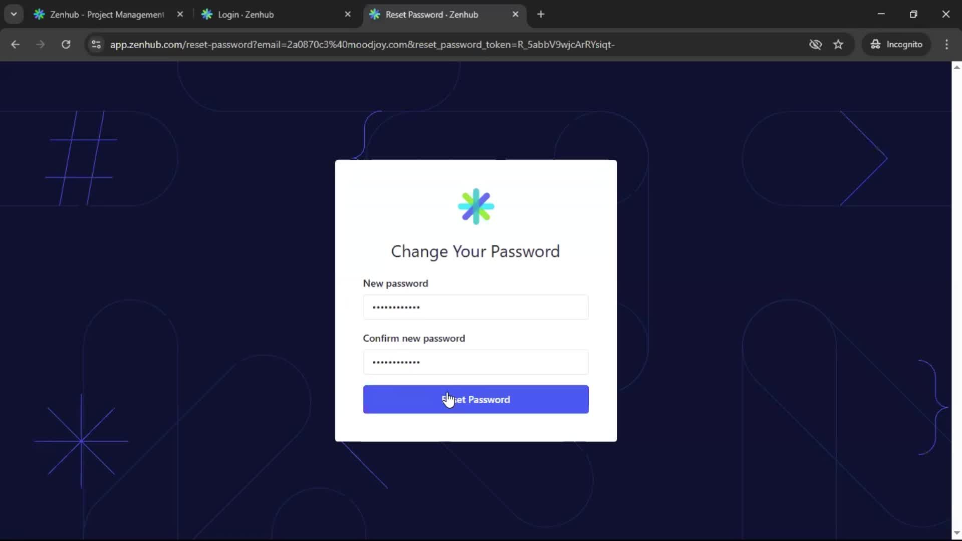 Resetting password screenshot