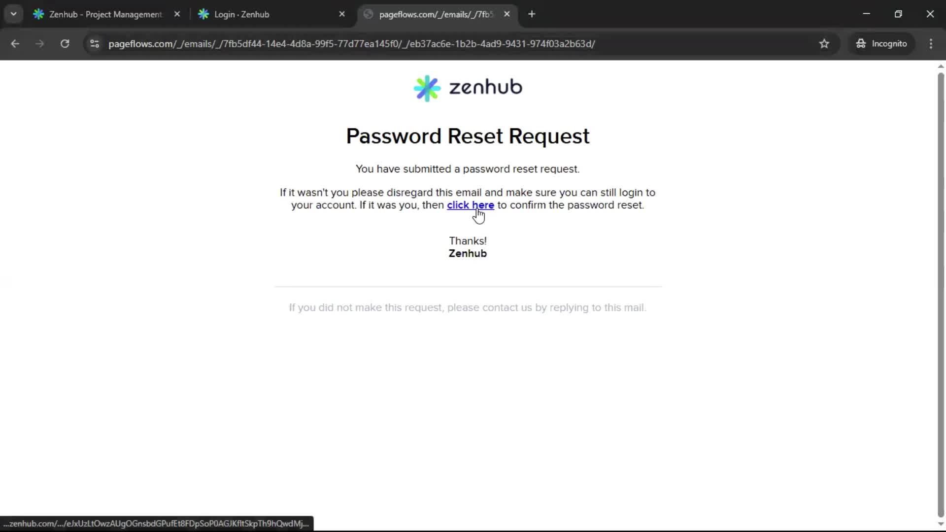 Resetting password screenshot
