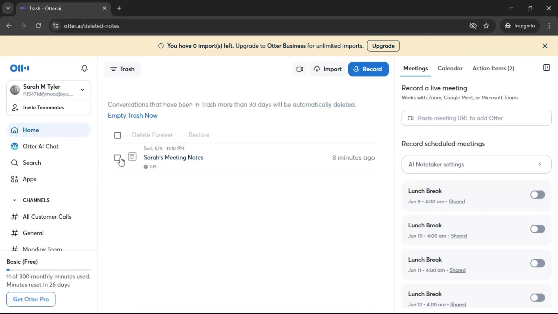 Restoring deleted files screenshot