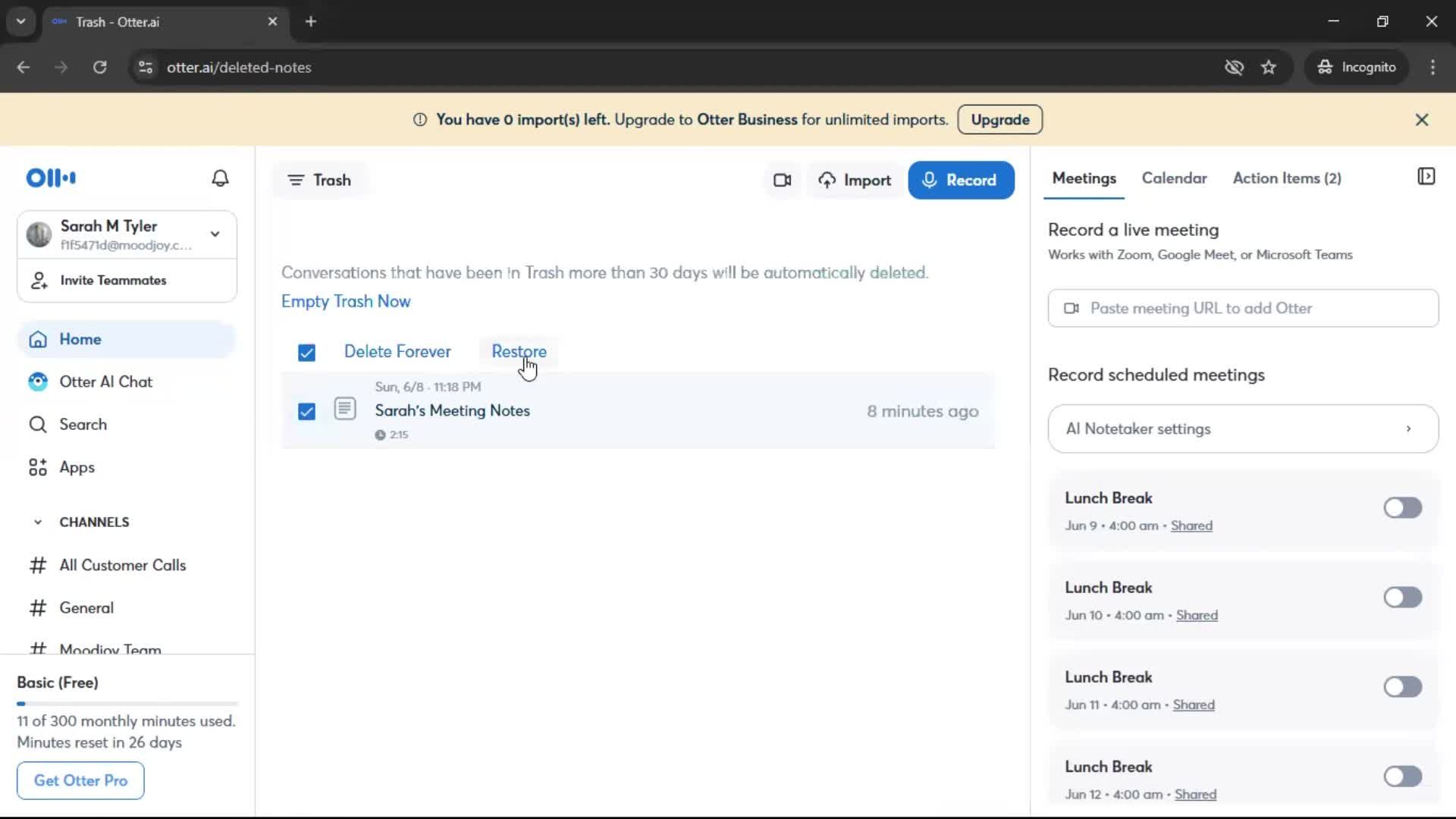 Restoring deleted files screenshot
