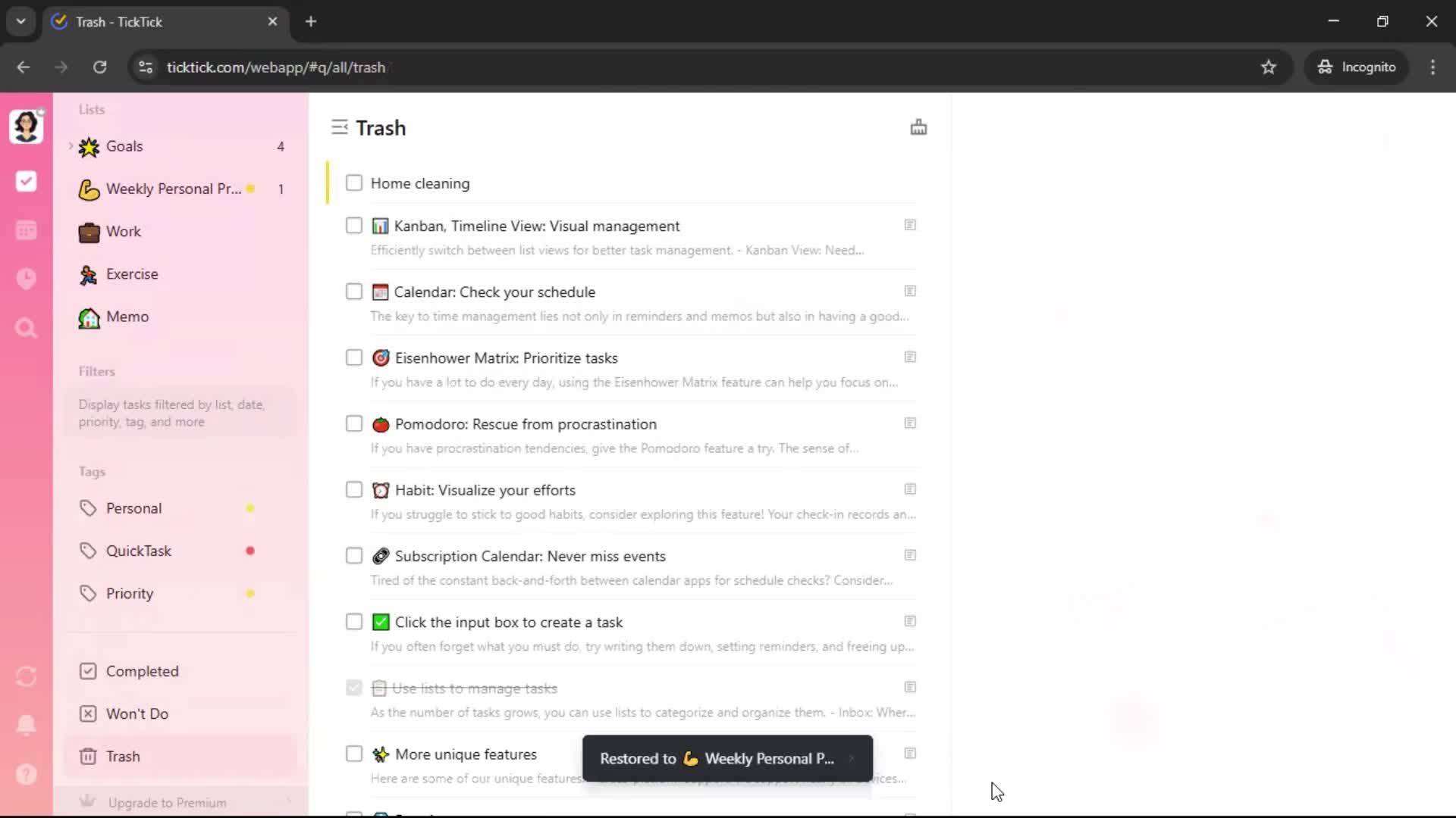 Restoring deleted files screenshot