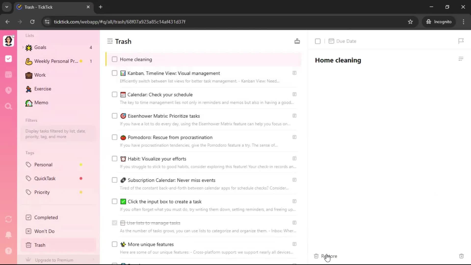 Restoring deleted files screenshot