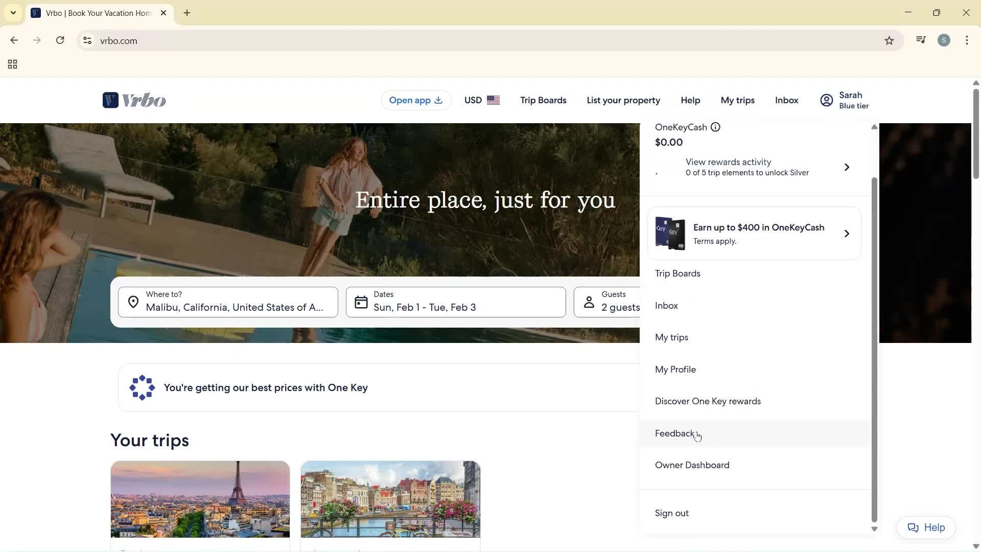 Giving feedback screenshot