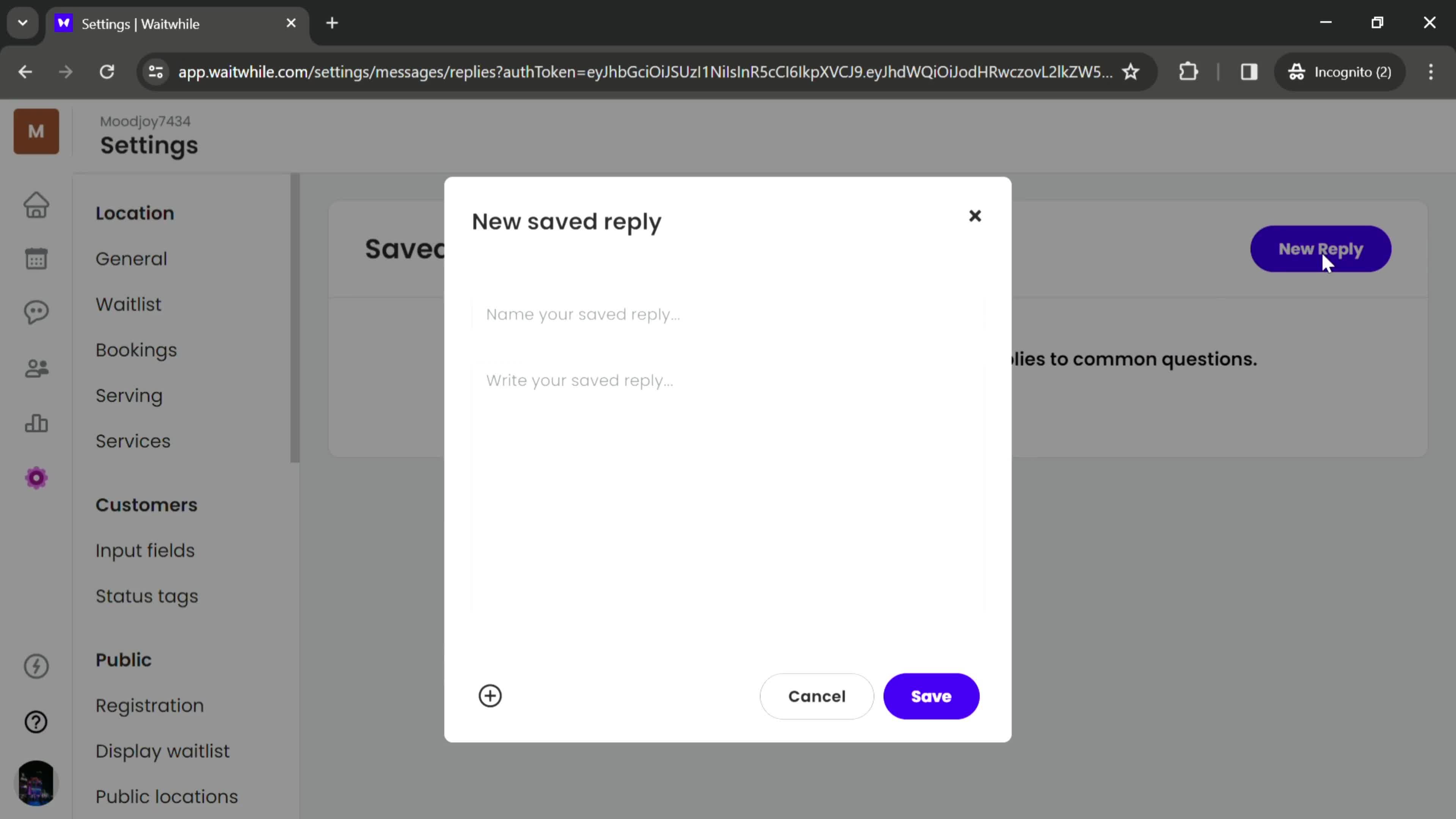 Creating saved reply on Waitwhile video thumbnail