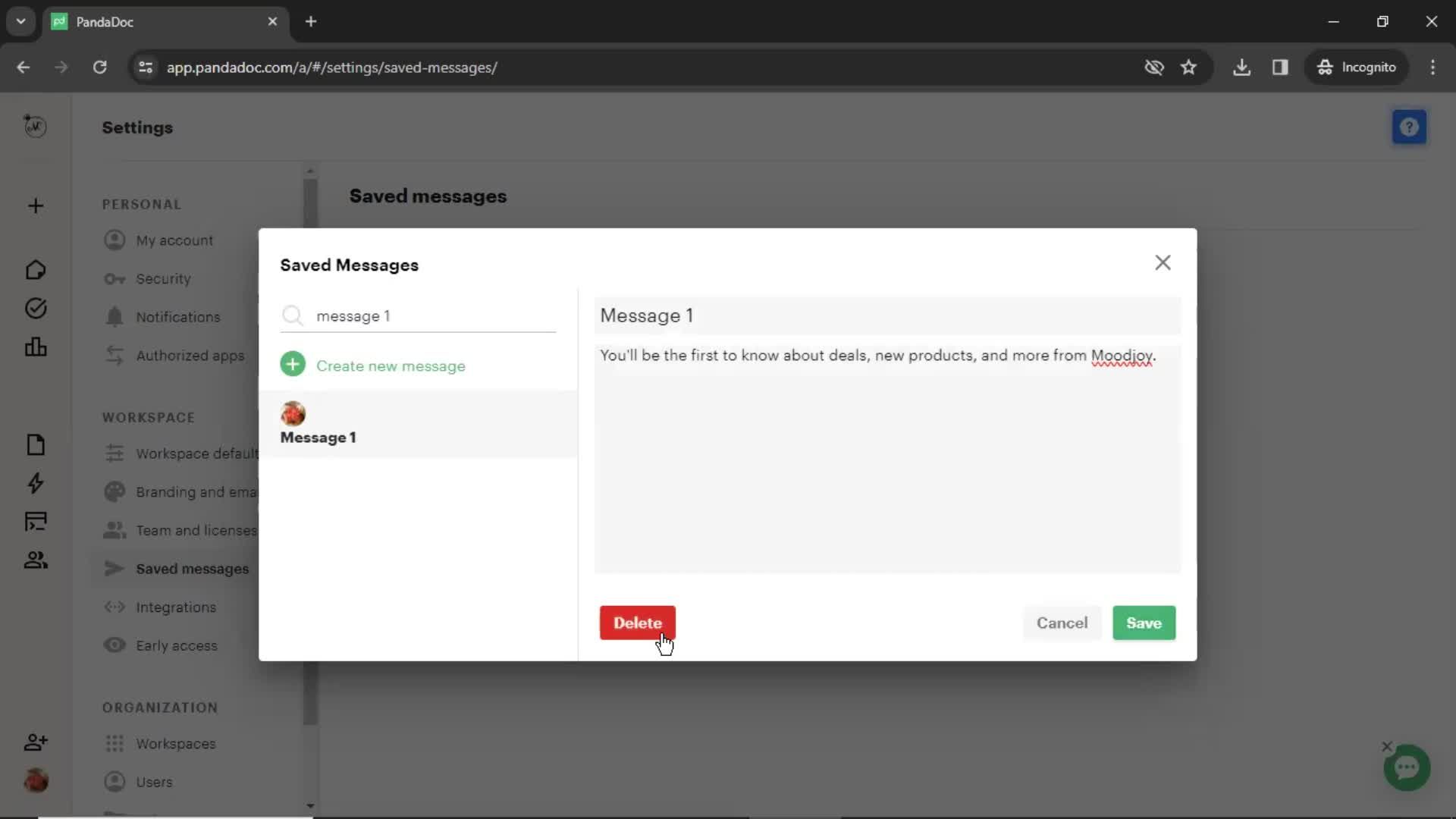 Creating saved messages screenshot