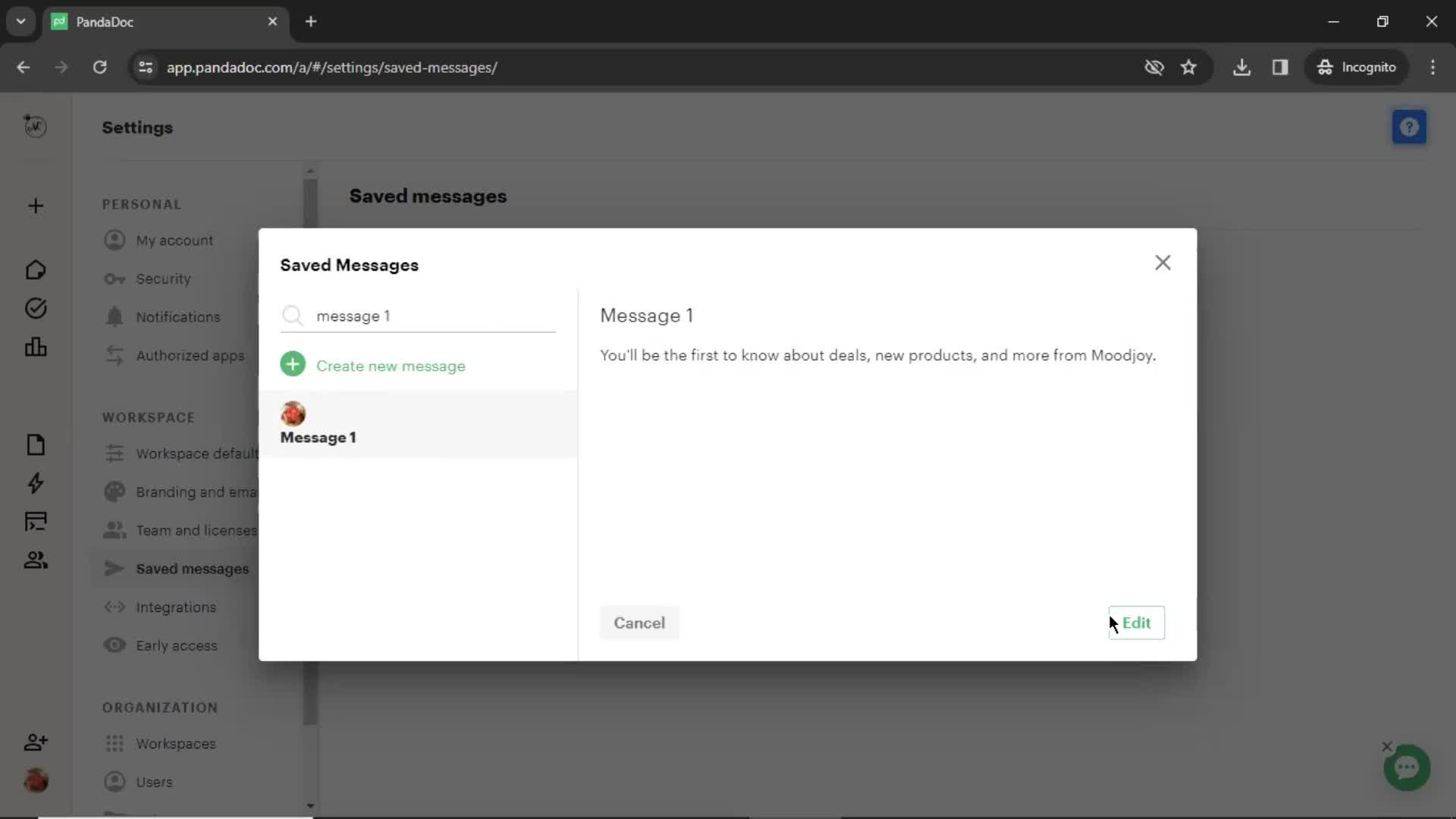 Creating saved messages screenshot