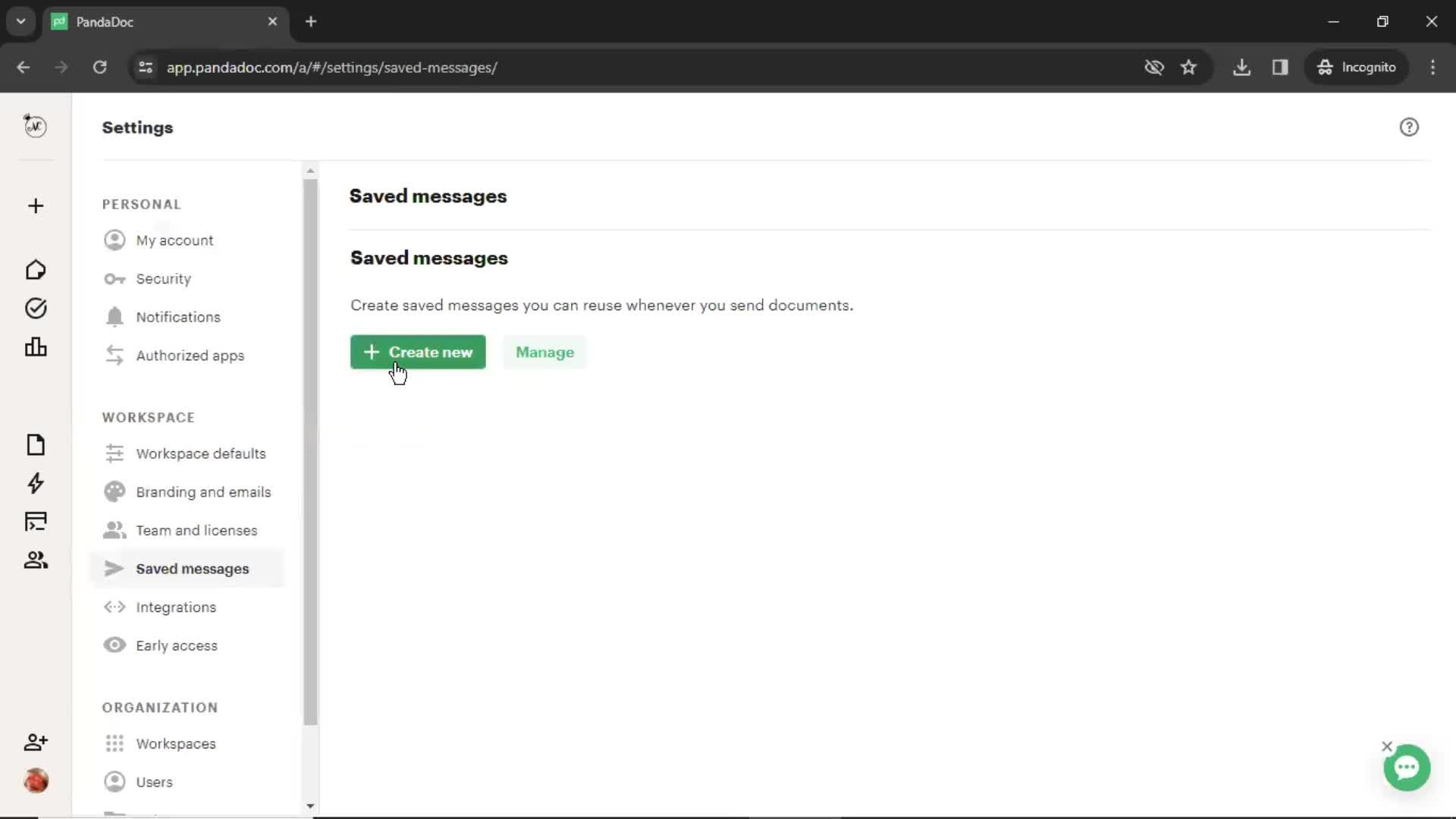 Creating saved messages screenshot