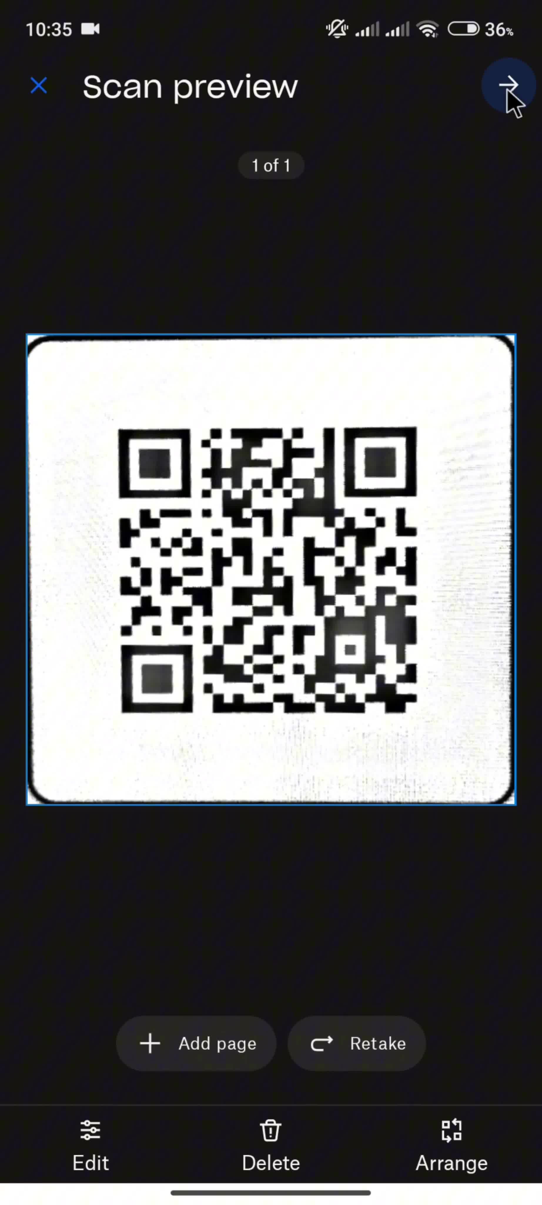 Scanning a document screenshot