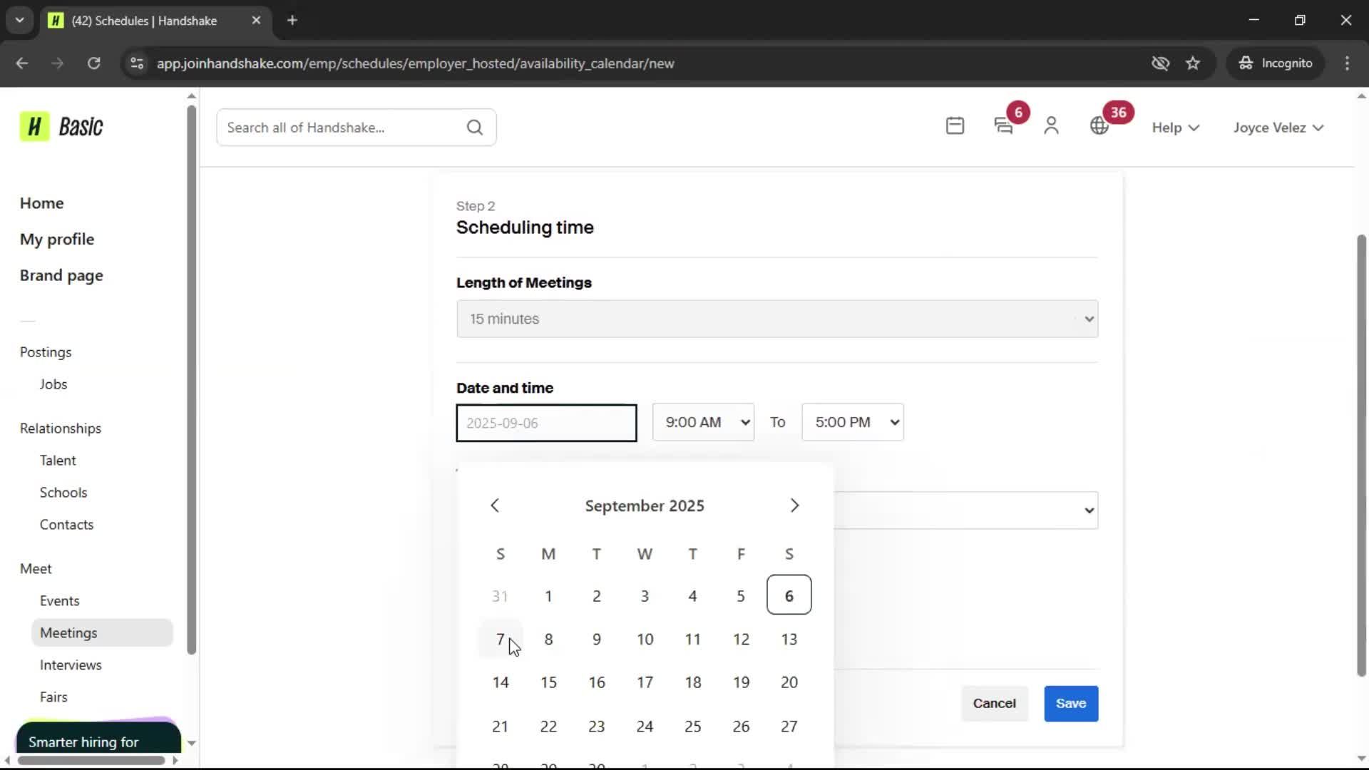 Scheduling a meeting screenshot