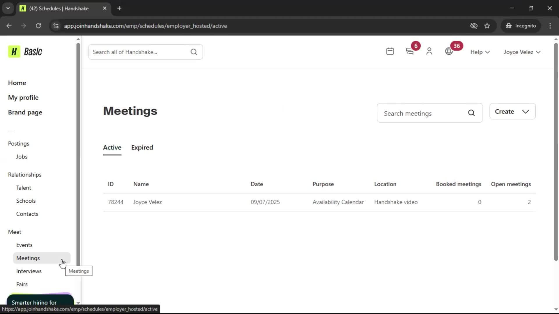 Scheduling a meeting screenshot