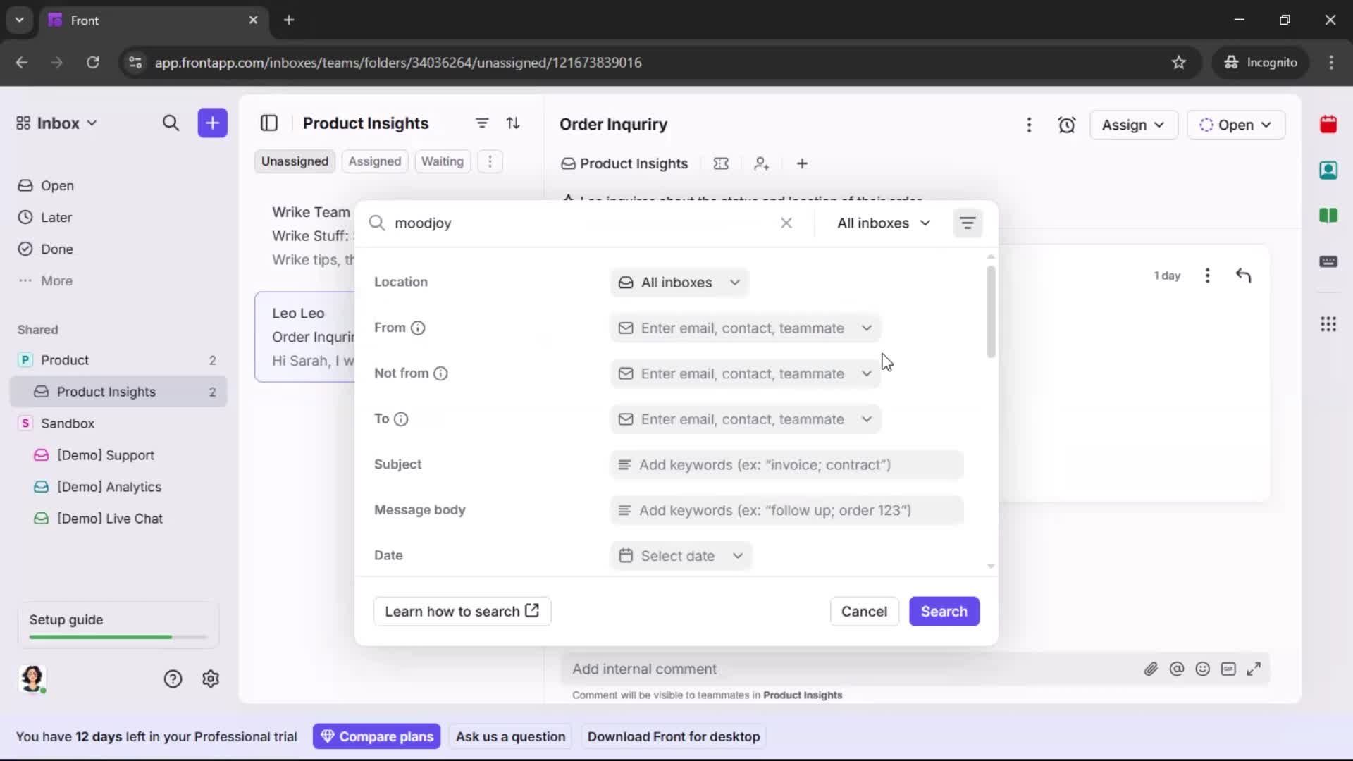 Searching screenshot