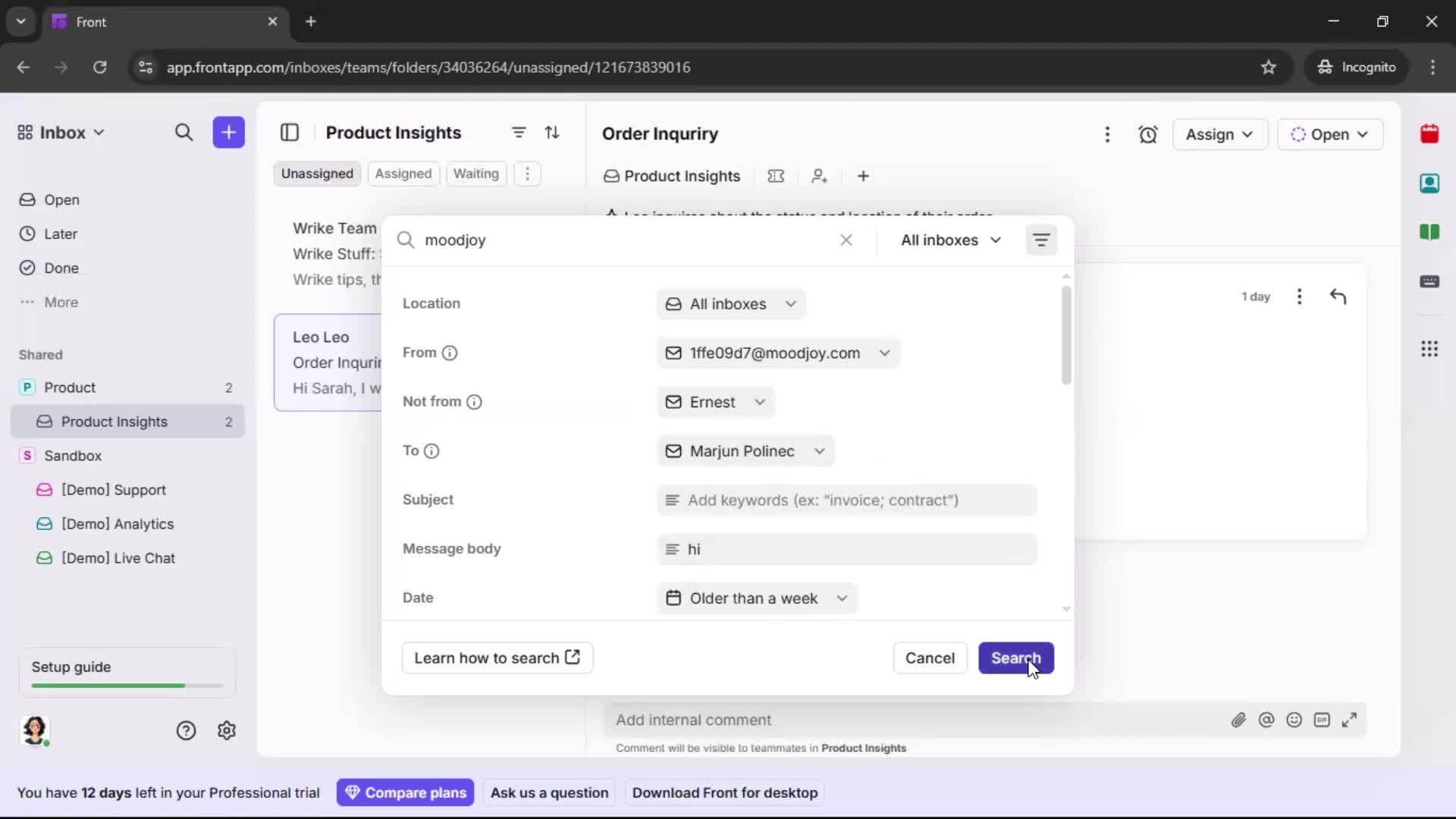 Searching screenshot
