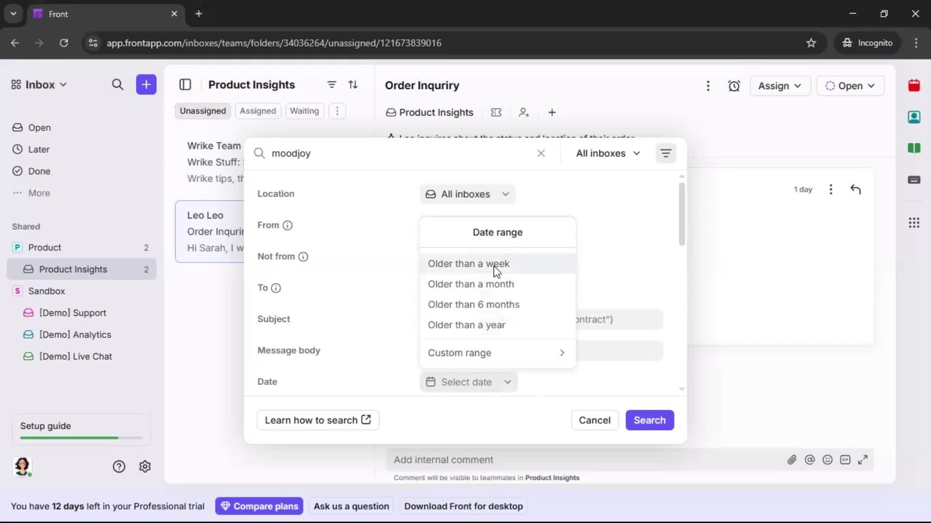 Searching screenshot