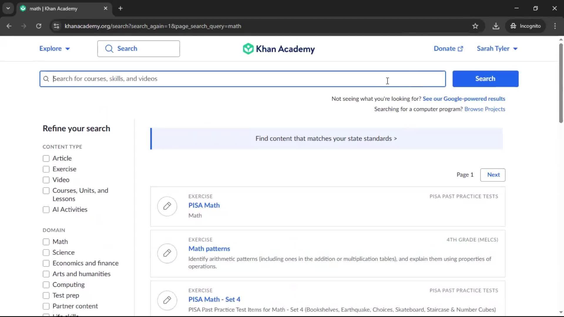 Searching screenshot