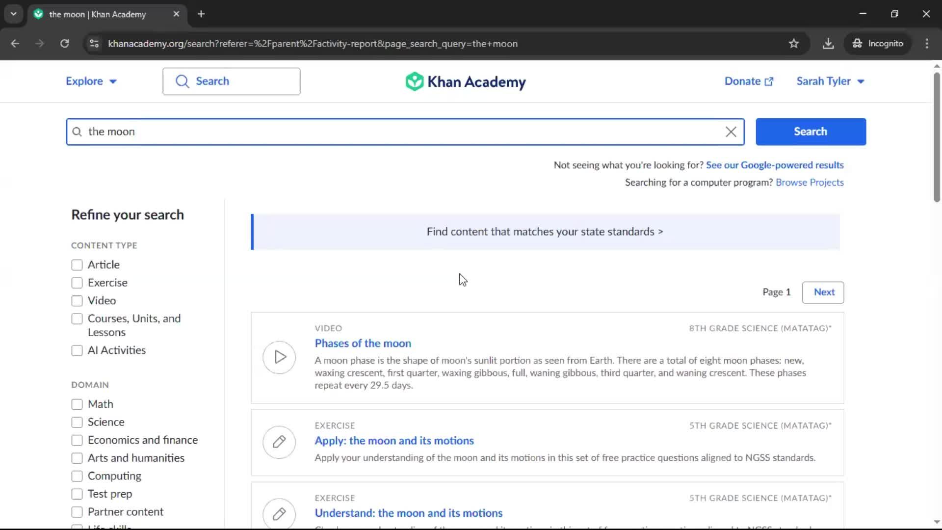 Searching screenshot