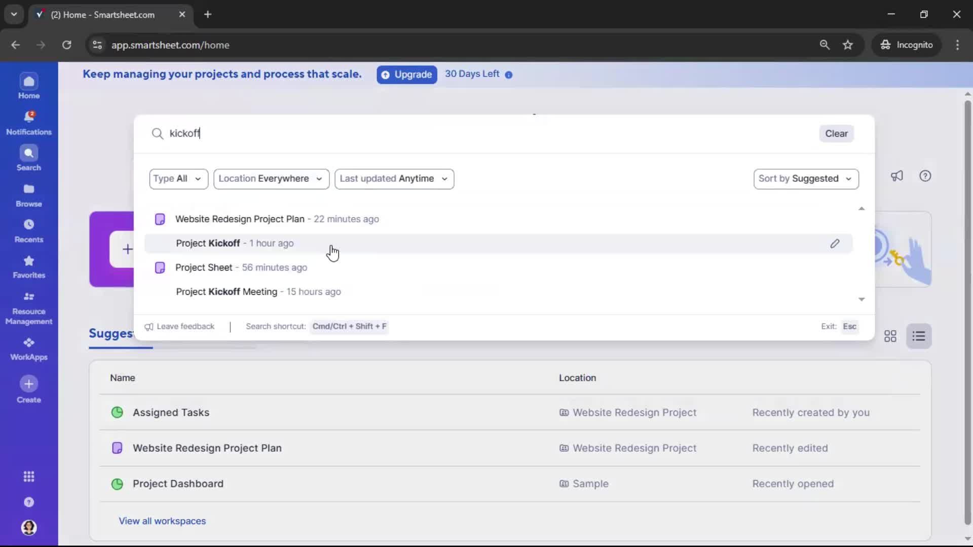Searching screenshot