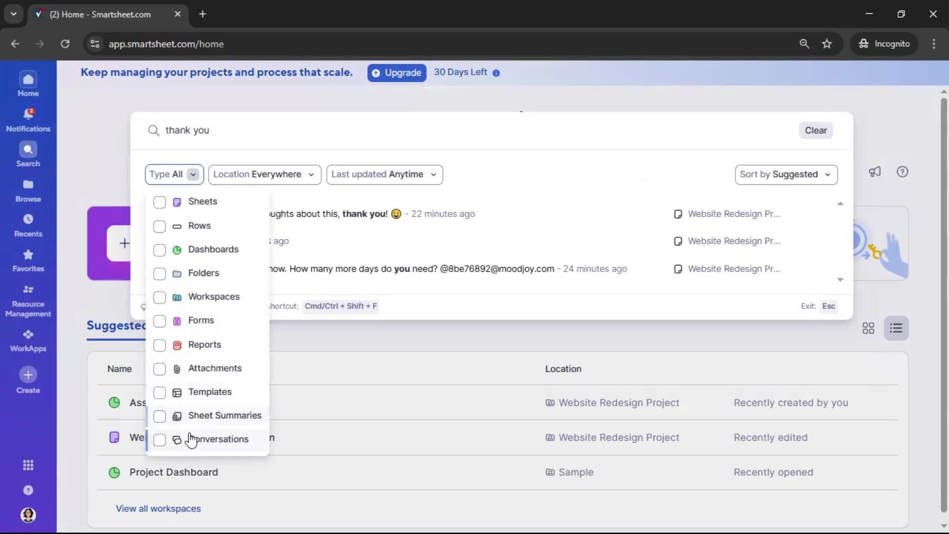 Searching screenshot