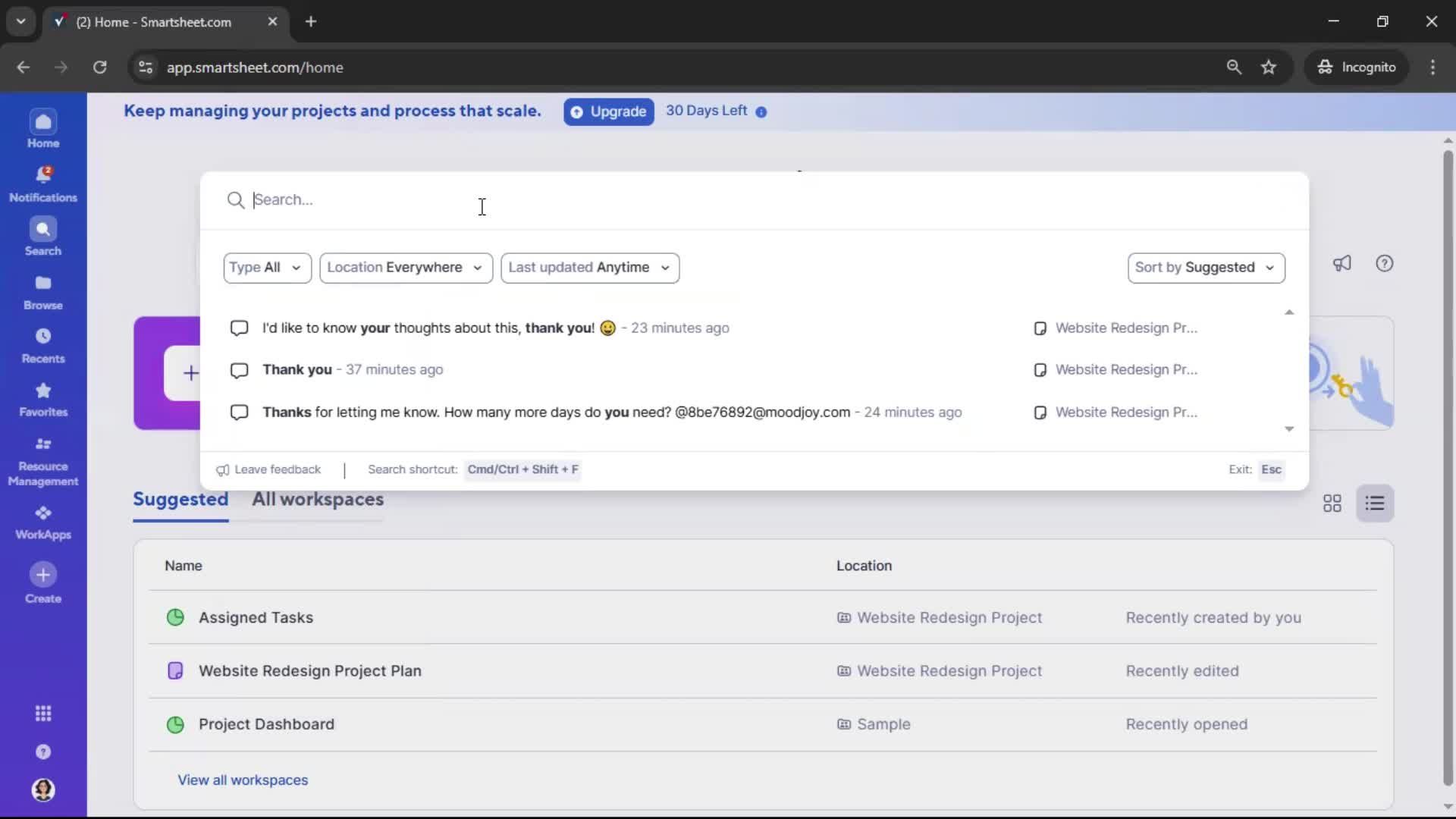 Searching screenshot