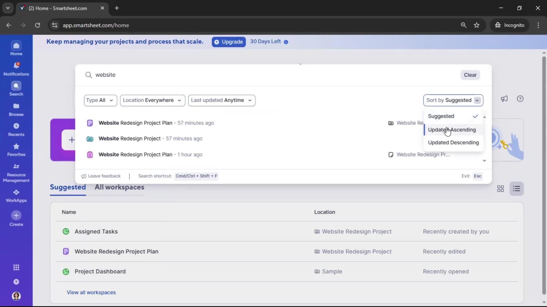 Searching screenshot