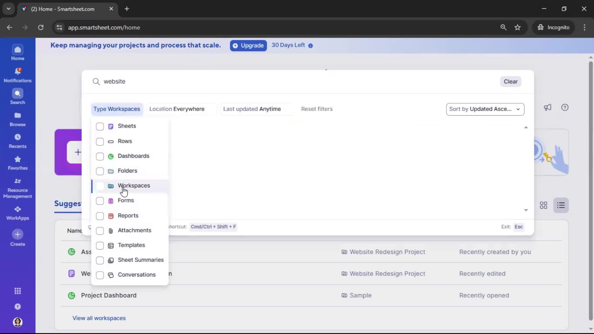 Searching screenshot