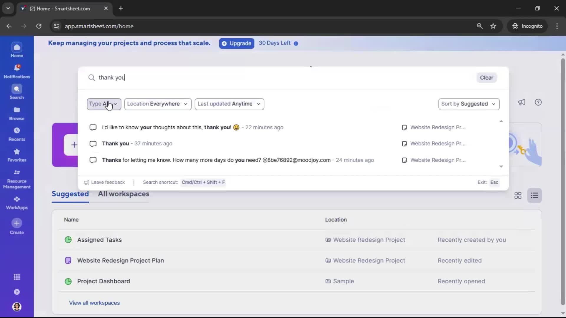 Searching screenshot