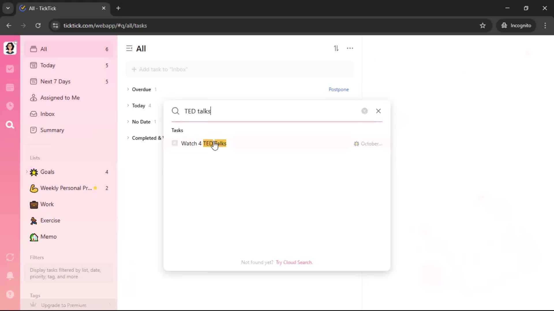 Searching screenshot